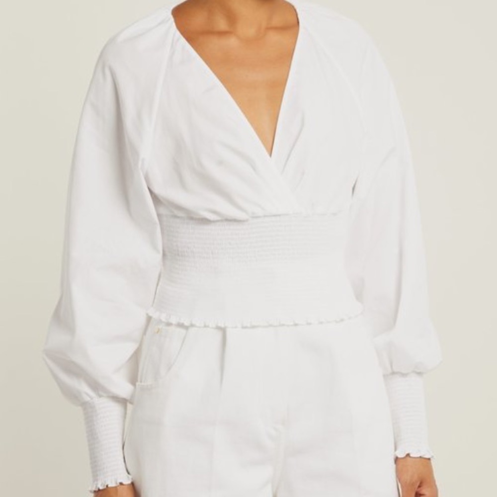 Dvf white v-neck cotton cropped top